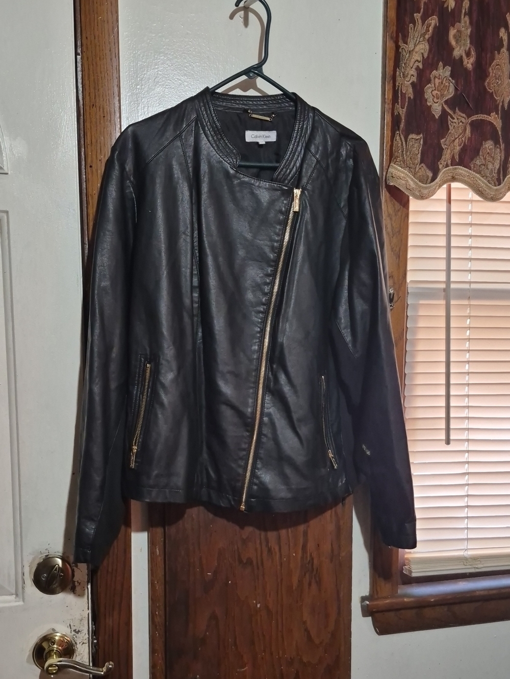 Calvin Klein Black Faux Leather Asymmetric Zip Jacket